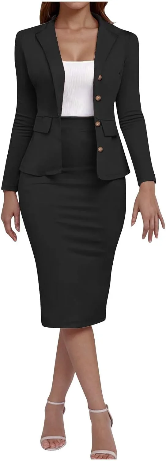 2 Piece Outfits for Women Formal Office Business Work Jacket Skirt Suit Set Blazer Jacket Skirt Set Pencil Dresses