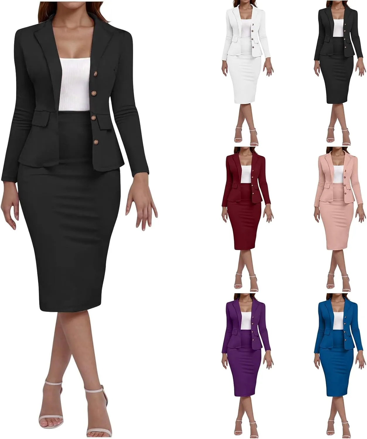 2 Piece Outfits for Women Formal Office Business Work Jacket Skirt Suit Set Blazer Jacket Skirt Set Pencil Dresses