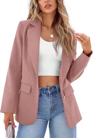 2024 Women's Fall Winter Blazer Business Casual Suit-Fully Lined Notch Lapel Solid Button Loose Jacket with Pockets