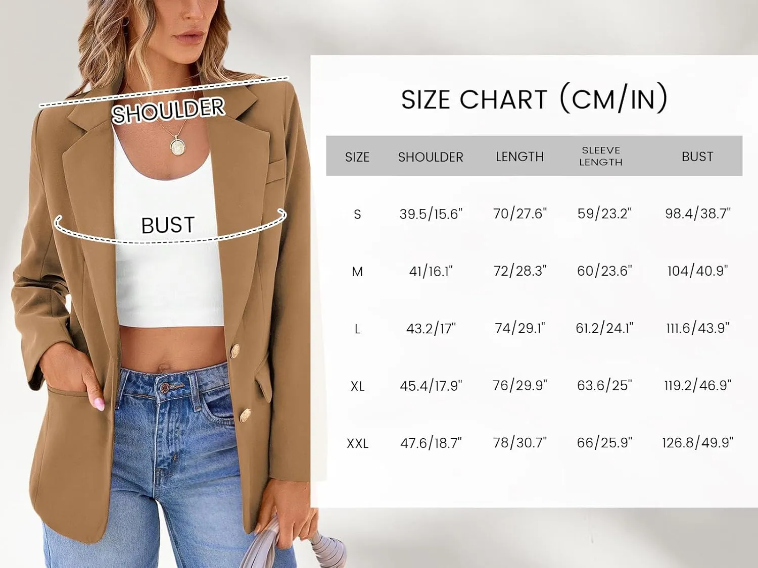 2024 Women's Fall Winter Blazer Business Casual Suit-Fully Lined Notch Lapel Solid Button Loose Jacket with Pockets