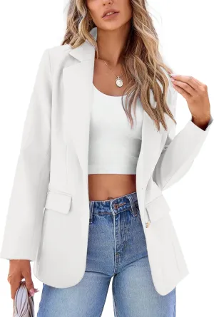 2024 Women's Fall Winter Blazer Business Casual Suit-Fully Lined Notch Lapel Solid Button Loose Jacket with Pockets