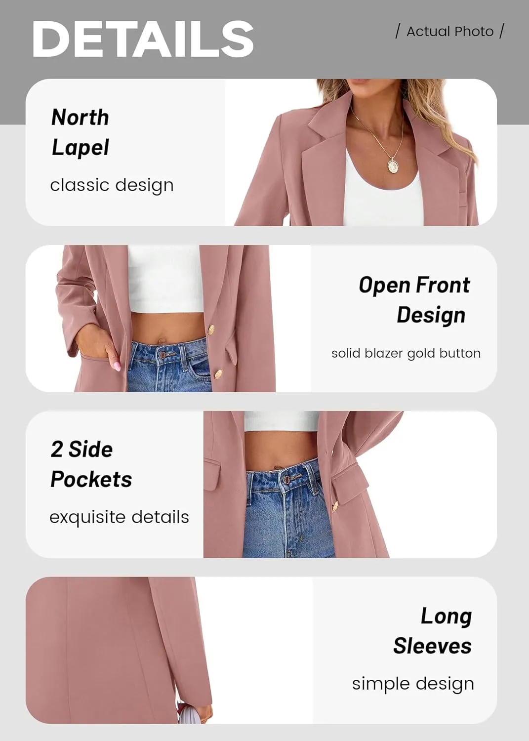 2024 Women's Fall Winter Blazer Business Casual Suit-Fully Lined Notch Lapel Solid Button Loose Jacket with Pockets