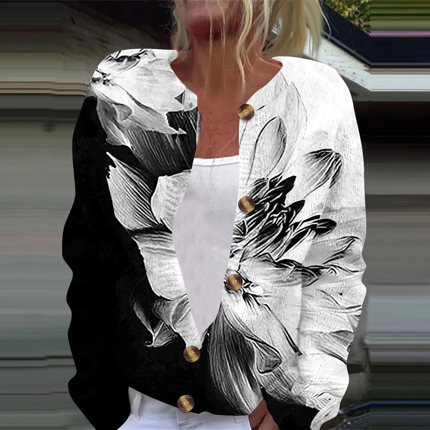 2024 Women's Fashion Solid Colour Long Sleeve Knitted Cardigan Button Up Jacket