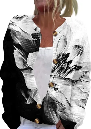 2024 Women's Fashion Solid Colour Long Sleeve Knitted Cardigan Button Up Jacket