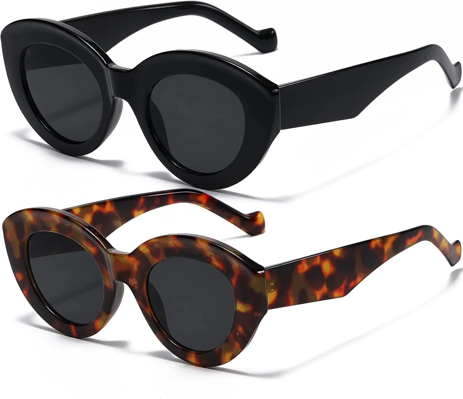 AIEYEZO Oversized Cat Eye Sunglasses for Women Cute Oval Thick Frame Cateye Sun Glasses Chic Retro Style Shades