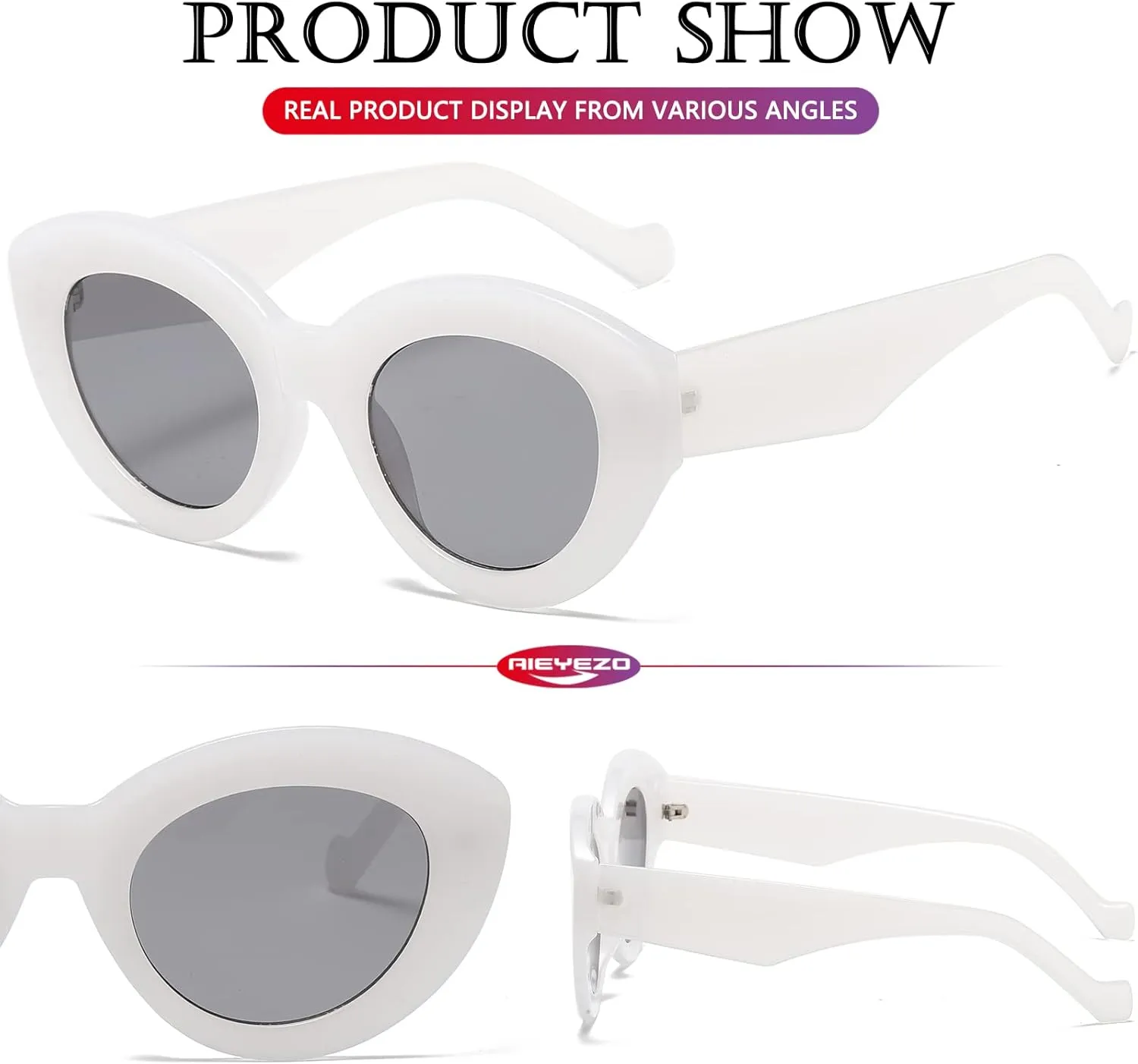 AIEYEZO Oversized Cat Eye Sunglasses for Women Cute Oval Thick Frame Cateye Sun Glasses Chic Retro Style Shades