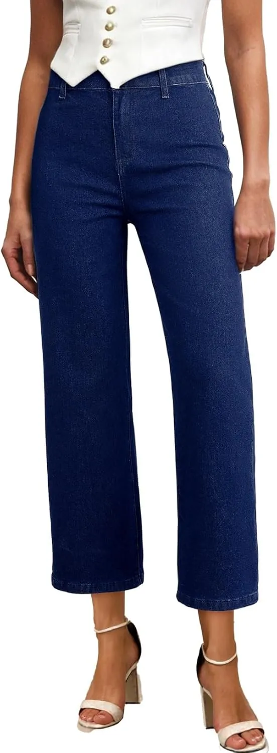 Astylish Womens High Waisted Jeans Stretchy Wide Leg Straight Trendy 2025 Summer Ankle Denim Pants No Front Pockets