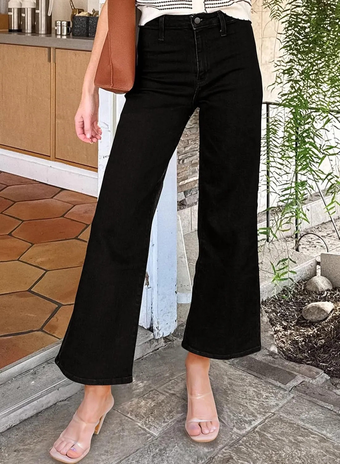 Astylish Womens High Waisted Jeans Stretchy Wide Leg Straight Trendy 2025 Summer Ankle Denim Pants No Front Pockets