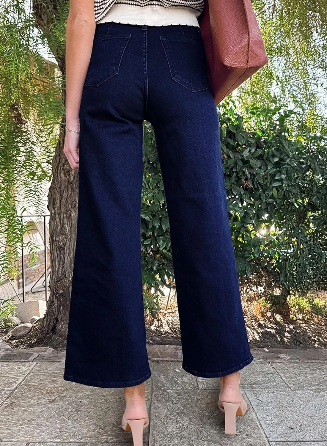 Astylish Womens High Waisted Jeans Stretchy Wide Leg Straight Trendy 2025 Summer Ankle Denim Pants No Front Pockets