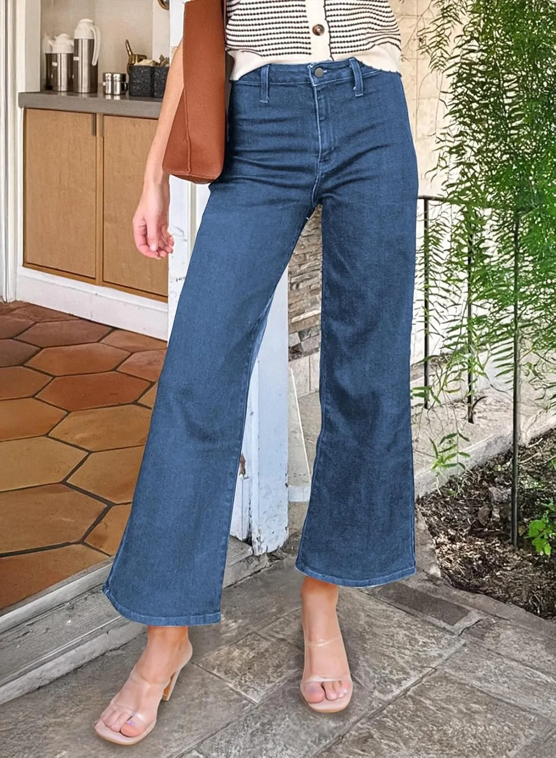 Astylish Womens High Waisted Jeans Stretchy Wide Leg Straight Trendy 2025 Summer Ankle Denim Pants No Front Pockets