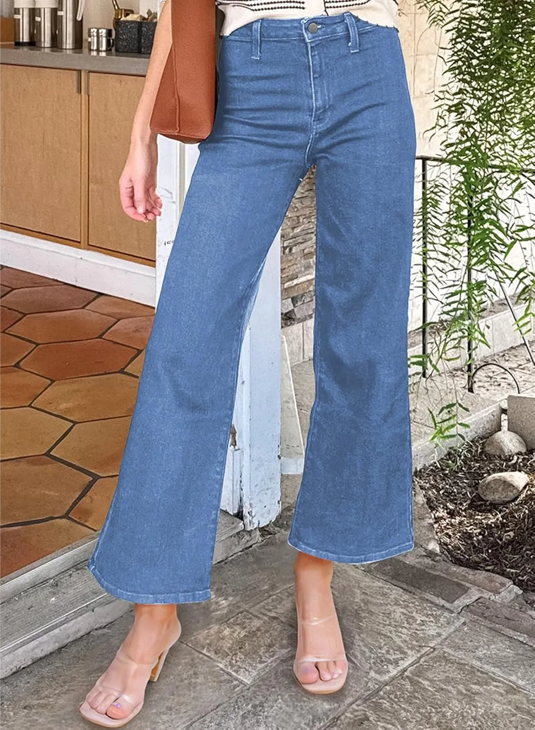 Astylish Womens High Waisted Jeans Stretchy Wide Leg Straight Trendy 2025 Summer Ankle Denim Pants No Front Pockets