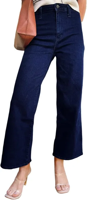 Astylish Womens High Waisted Jeans Stretchy Wide Leg Straight Trendy 2025 Summer Ankle Denim Pants No Front Pockets