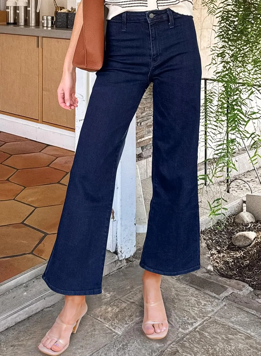 Astylish Womens High Waisted Jeans Stretchy Wide Leg Straight Trendy 2025 Summer Ankle Denim Pants No Front Pockets