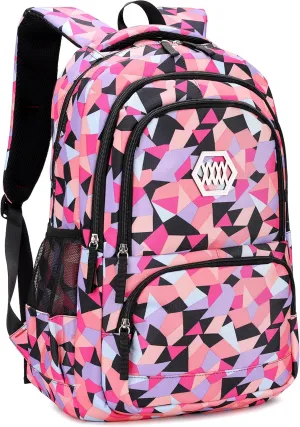 Bansusu Geometric Print Backpacks for Girls Boys School, Capacity School Girls Backpacks for Kids Water-resistant Bookbags, Black-S