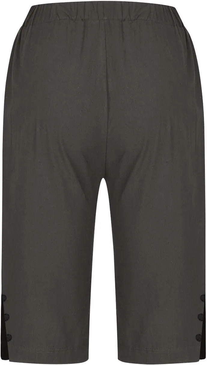 Bermuda Shorts for Women Knee Length Elastic Waist Linen Capris Casual Summer Straight Leg Beach Shorts