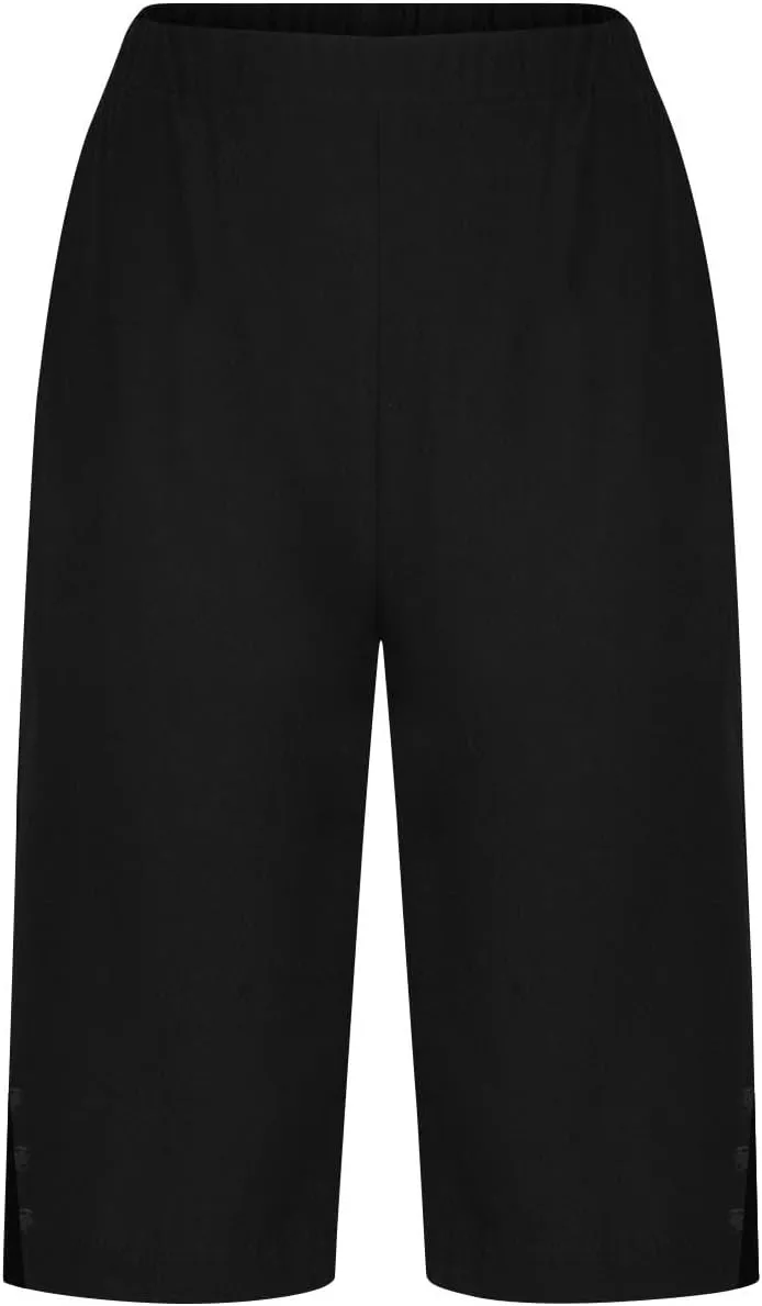 Bermuda Shorts for Women Knee Length Elastic Waist Linen Capris Casual Summer Straight Leg Beach Shorts