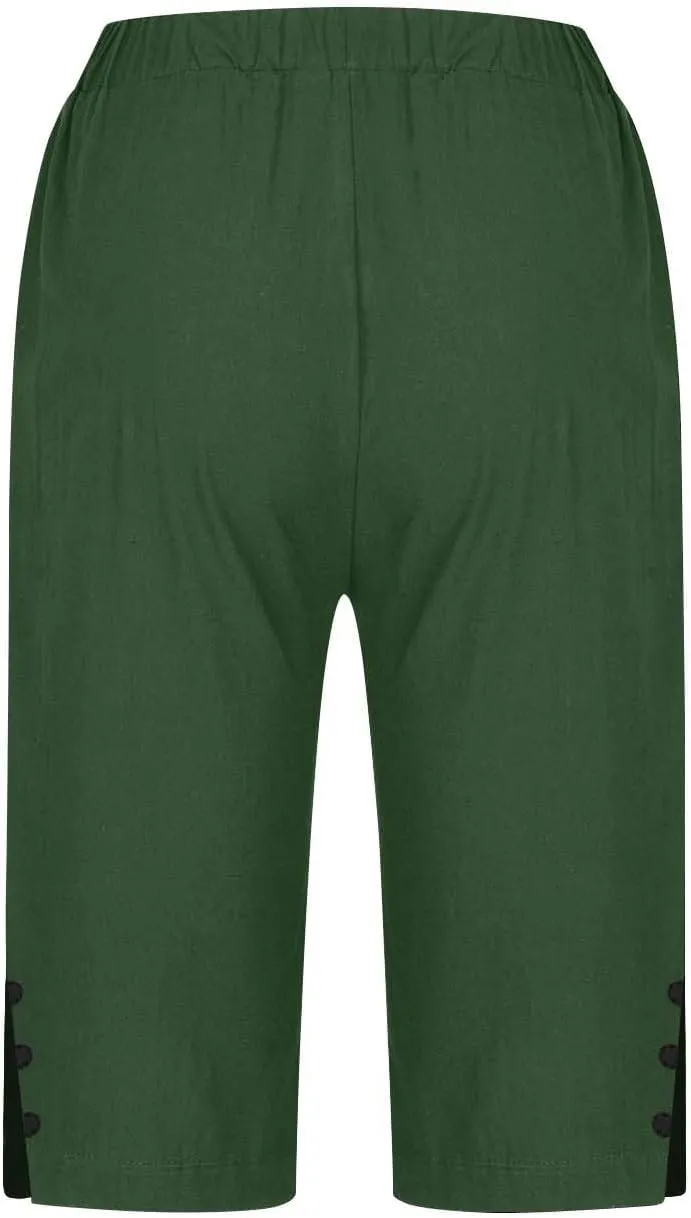 Bermuda Shorts for Women Knee Length Elastic Waist Linen Capris Casual Summer Straight Leg Beach Shorts