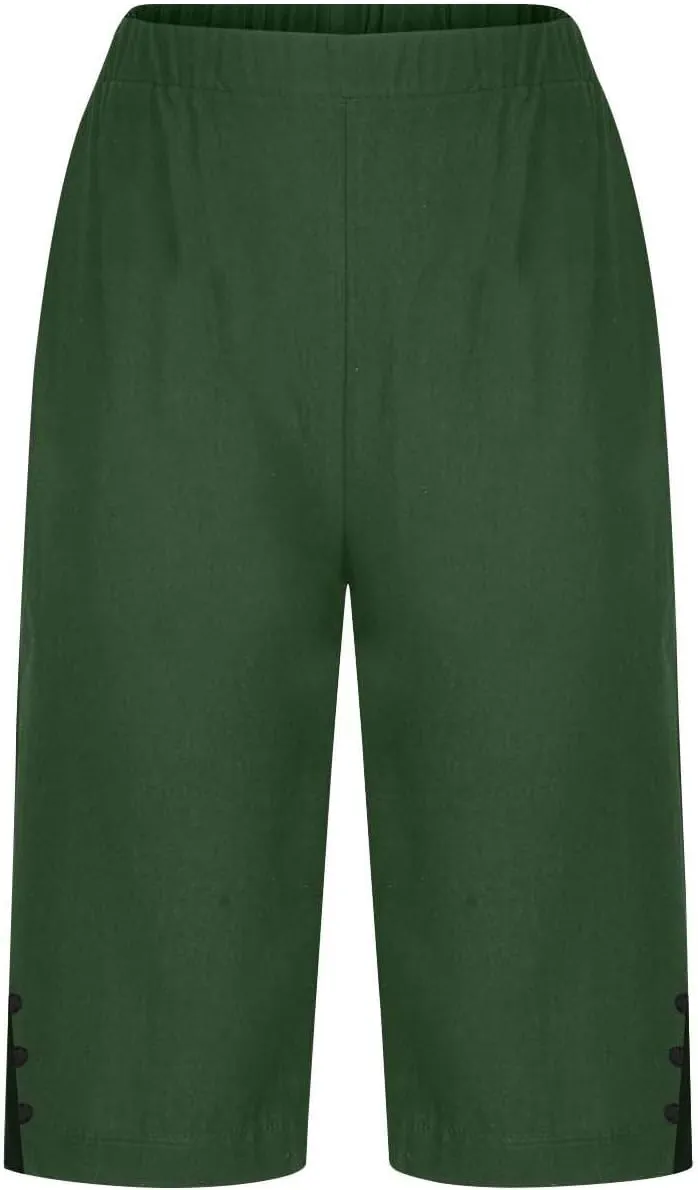 Bermuda Shorts for Women Knee Length Elastic Waist Linen Capris Casual Summer Straight Leg Beach Shorts