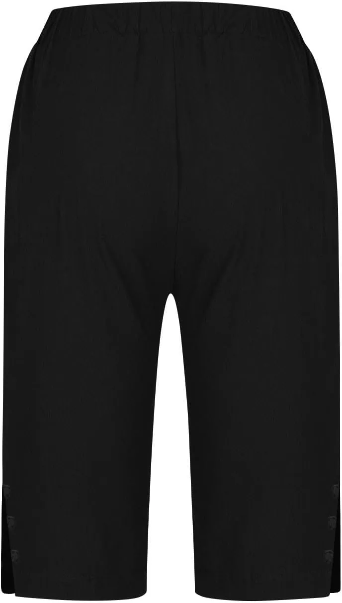 Bermuda Shorts for Women Knee Length Elastic Waist Linen Capris Casual Summer Straight Leg Beach Shorts