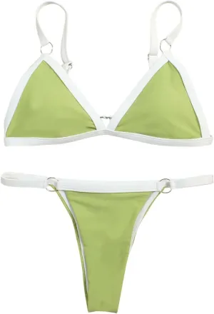 Bikinis for Women 2 Piece Bikini Spaghetti Strap Swimsuits Solid Color Bathing Swimwear High Cut Triangle Suit