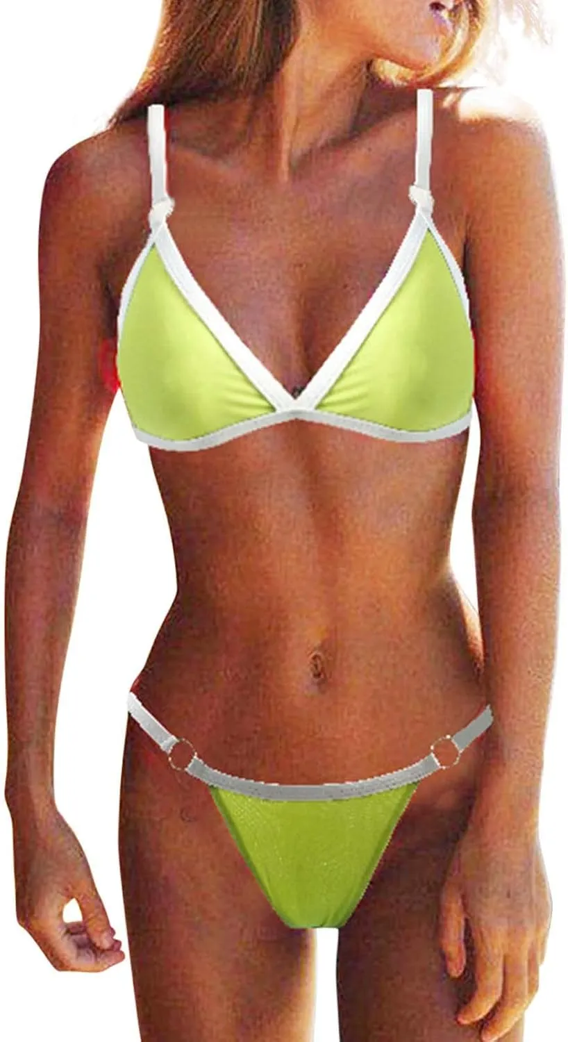 Bikinis for Women 2 Piece Bikini Spaghetti Strap Swimsuits Solid Color Bathing Swimwear High Cut Triangle Suit