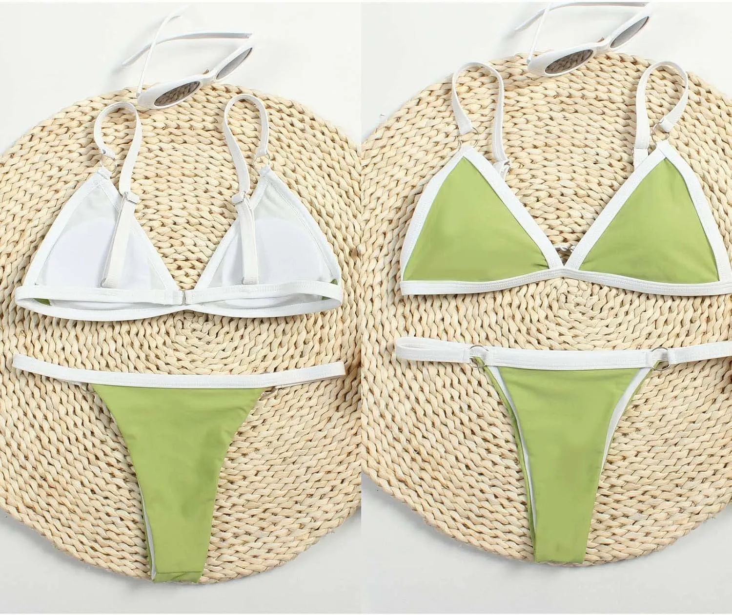 Bikinis for Women 2 Piece Bikini Spaghetti Strap Swimsuits Solid Color Bathing Swimwear High Cut Triangle Suit