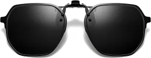 Black Irregular Polygon Clip-On Sunglasses – Polarized, Blue Light Blocking & UV400, Anti-Glare for Driving/Outdoor/Digital Use