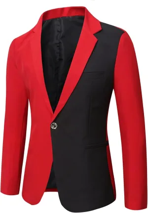 Blazer for Mens Sport Coat Slim Fit Suit Blazer Jacket One Button Patchwork Lightweight for Casual Business Wear