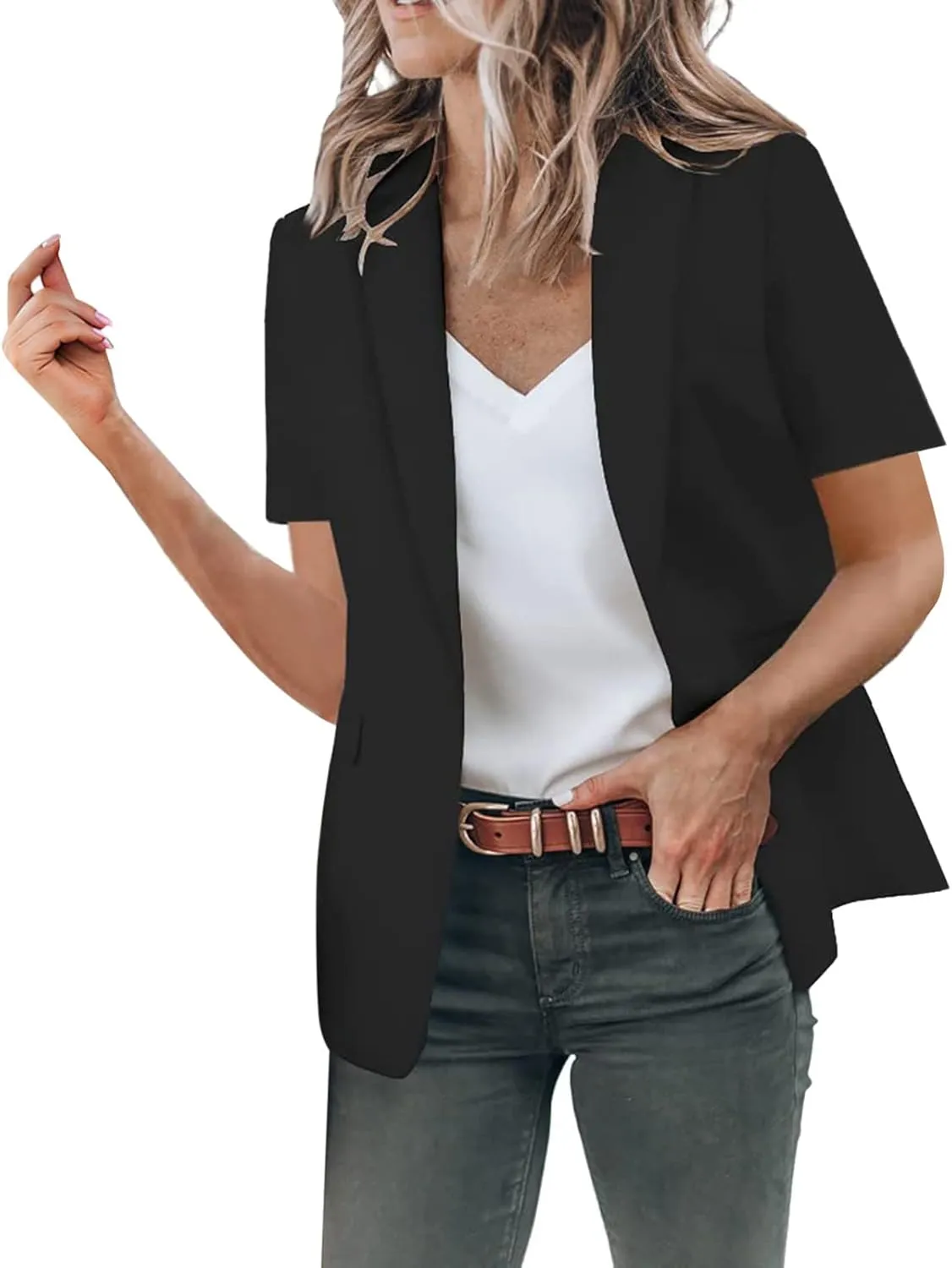 Blazers for Women Business Work Casual Short Sleeve Blazers Suit Summer Comfy Lightweight Open Front Office Vest Tops