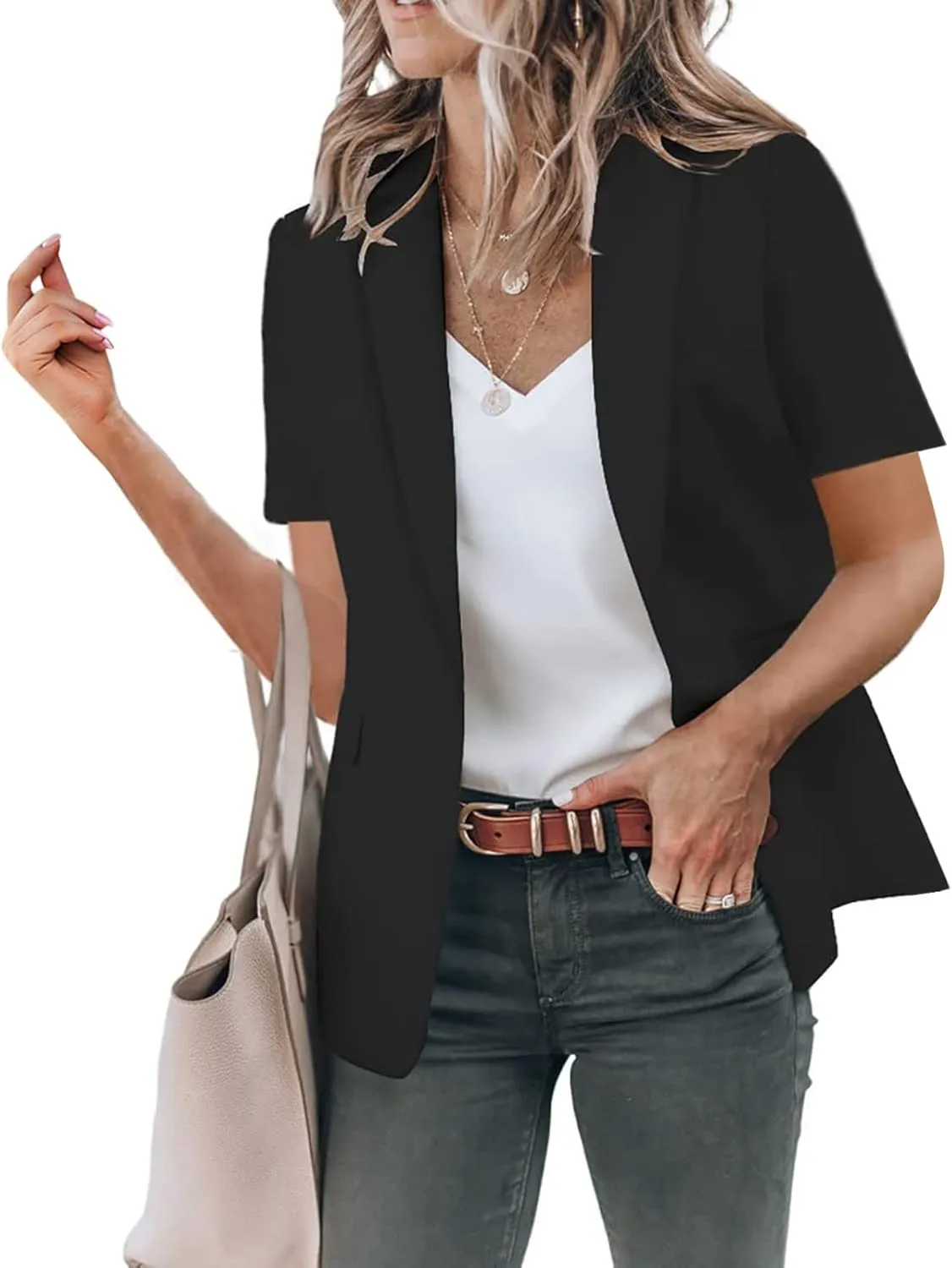 Blazers for Women Business Work Casual Short Sleeve Blazers Suit Summer Comfy Lightweight Open Front Office Vest Tops