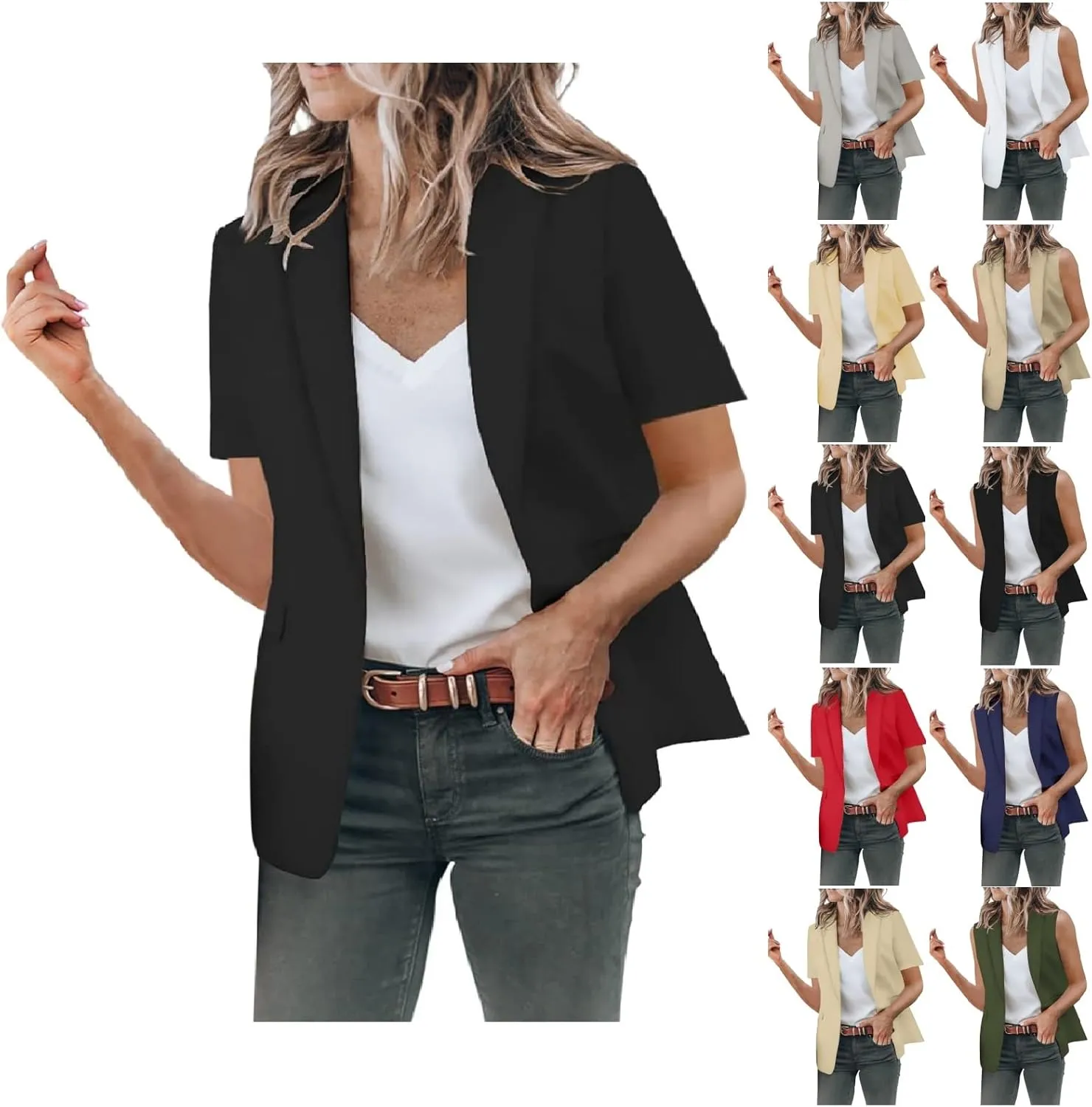 Blazers for Women Business Work Casual Short Sleeve Blazers Suit Summer Comfy Lightweight Open Front Office Vest Tops