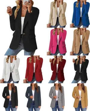 Blazers for Women Long Sleeve Business Casual Jacket Suit Open Front Lapel Stretch Slim Fit for Work Office