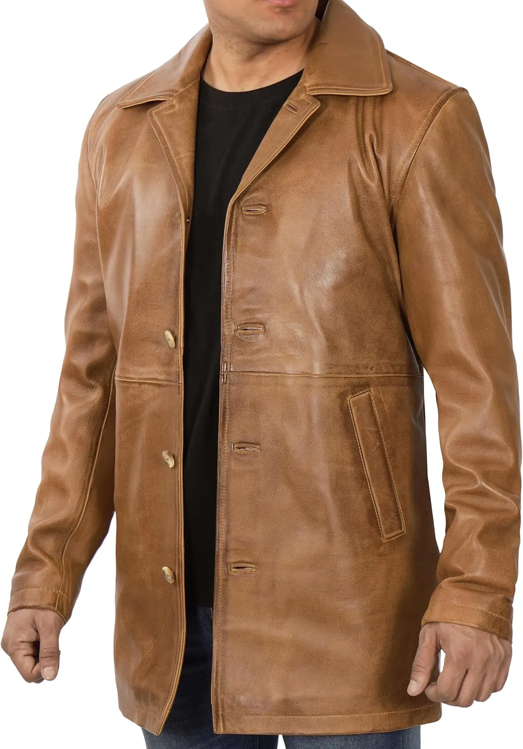 Blingsoul Leather Coats for Men - Vintage Style Long Leather Jacket Men