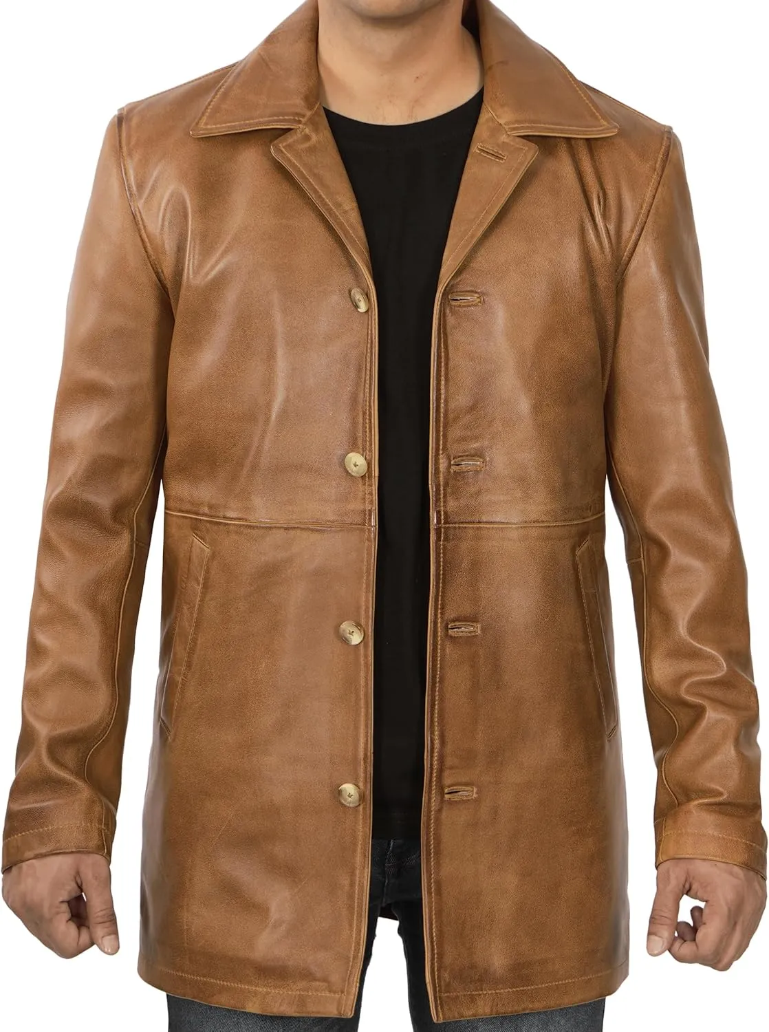 Blingsoul Leather Coats for Men - Vintage Style Long Leather Jacket Men