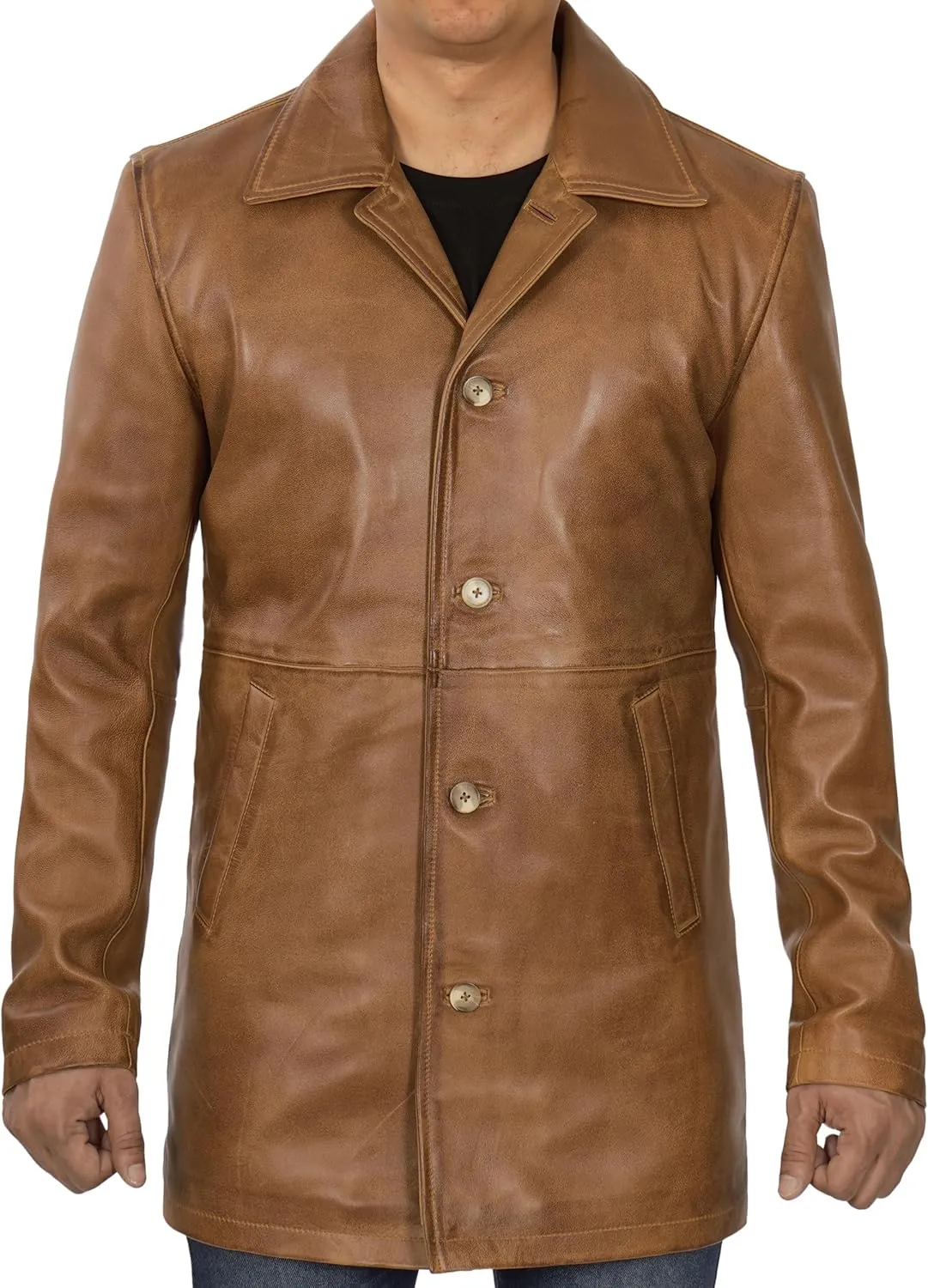Blingsoul Leather Coats for Men - Vintage Style Long Leather Jacket Men