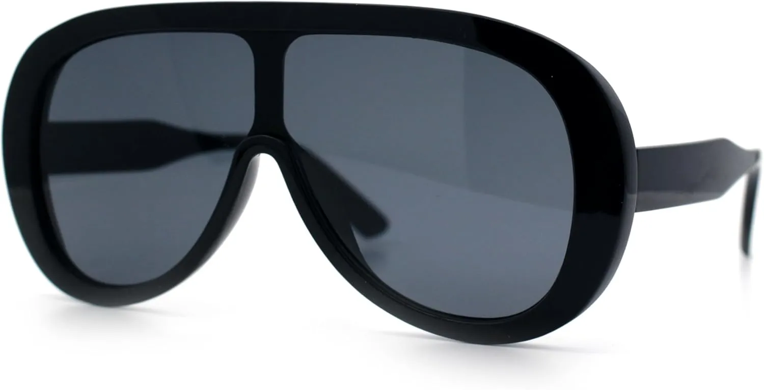 Bold Oversized Shield Thick Plastic Retro Racer Fashion Sunglasses