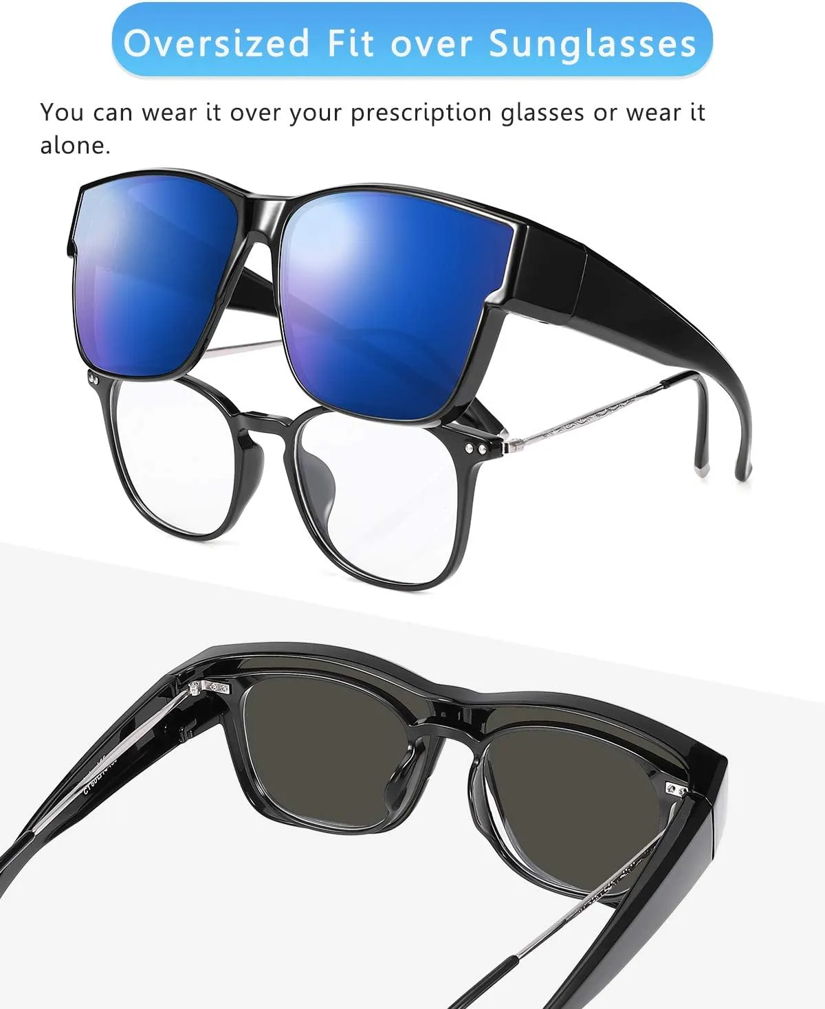 Br'Guras Oversized Fit Over Sunglasses Wear Over Glasses with Polarized Lenses Retro Squared Sunglasses for Men