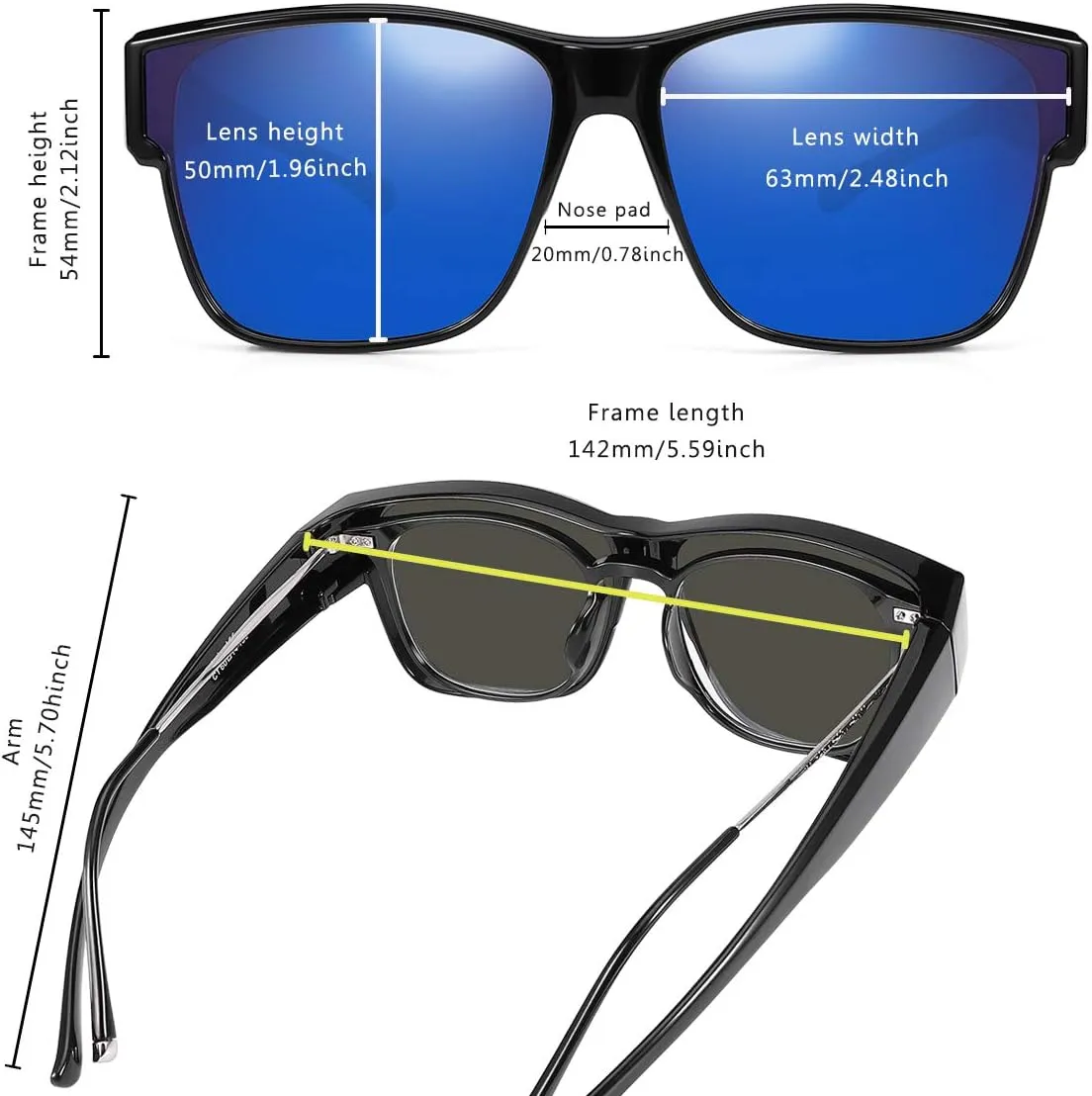 Br'Guras Oversized Fit Over Sunglasses Wear Over Glasses with Polarized Lenses Retro Squared Sunglasses for Men