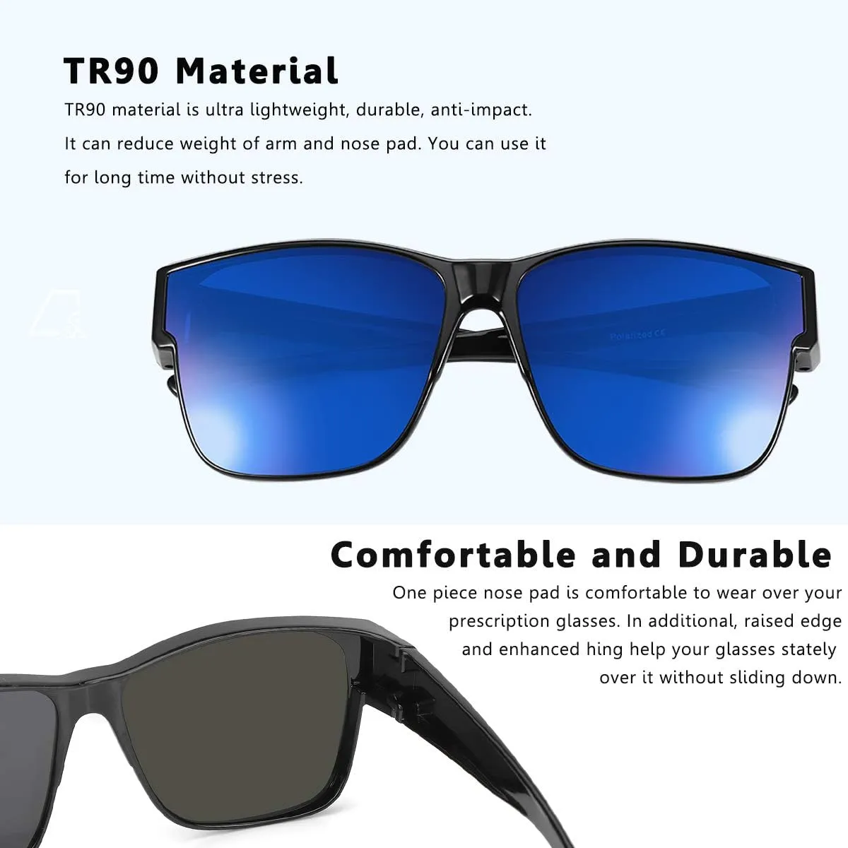 Br'Guras Oversized Fit Over Sunglasses Wear Over Glasses with Polarized Lenses Retro Squared Sunglasses for Men
