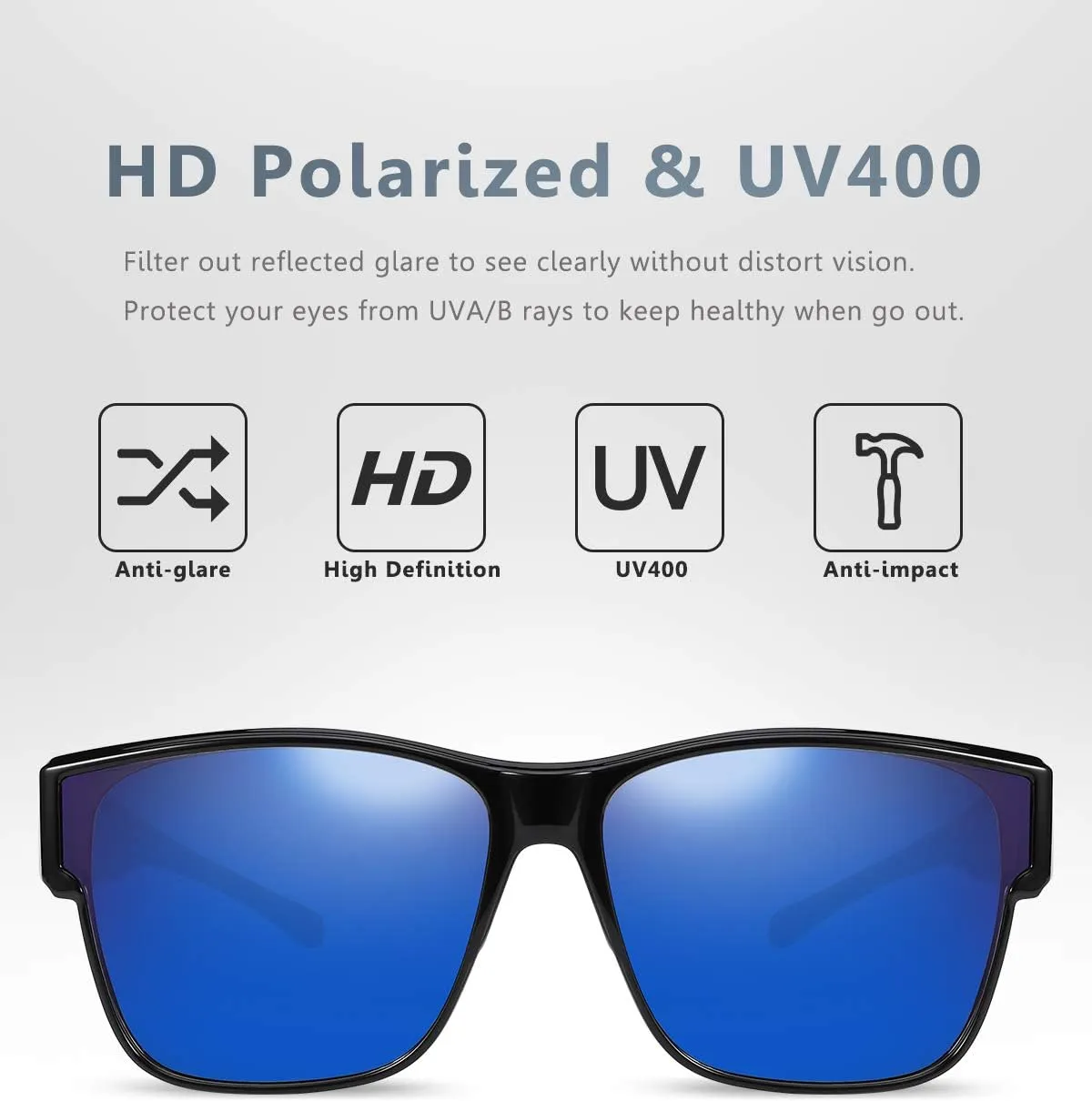 Br'Guras Oversized Fit Over Sunglasses Wear Over Glasses with Polarized Lenses Retro Squared Sunglasses for Men