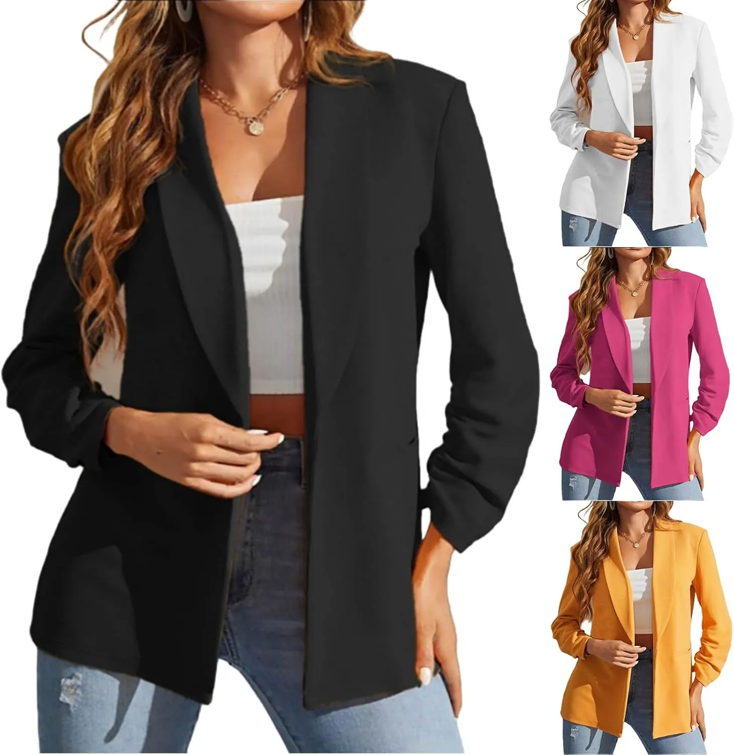 Business Casual Jackets for Women Open Front Long Sleeve Work Office Suit Jackets Summer Lightweight Blazer Cardigan