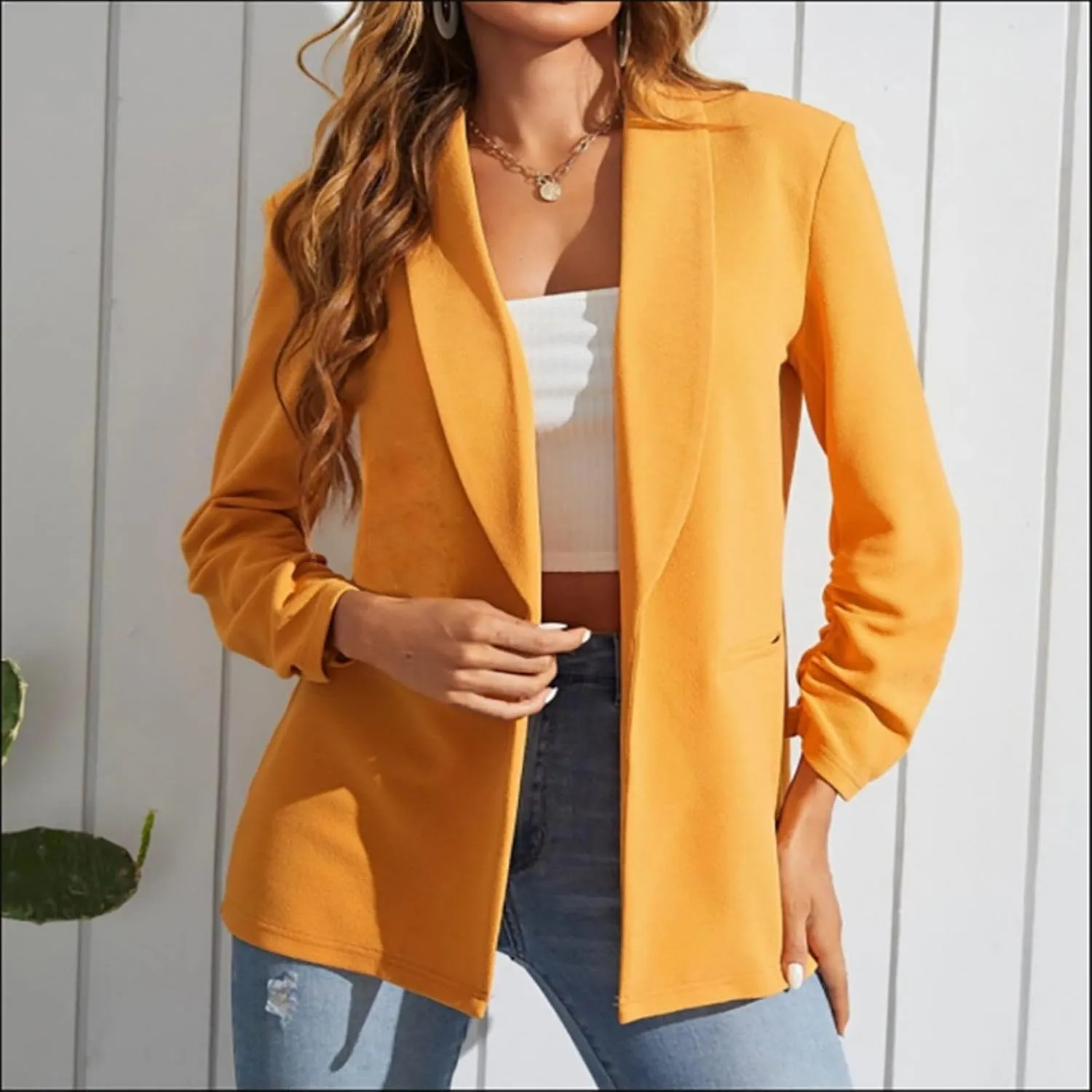 Business Casual Jackets for Women Open Front Long Sleeve Work Office Suit Jackets Summer Lightweight Blazer Cardigan