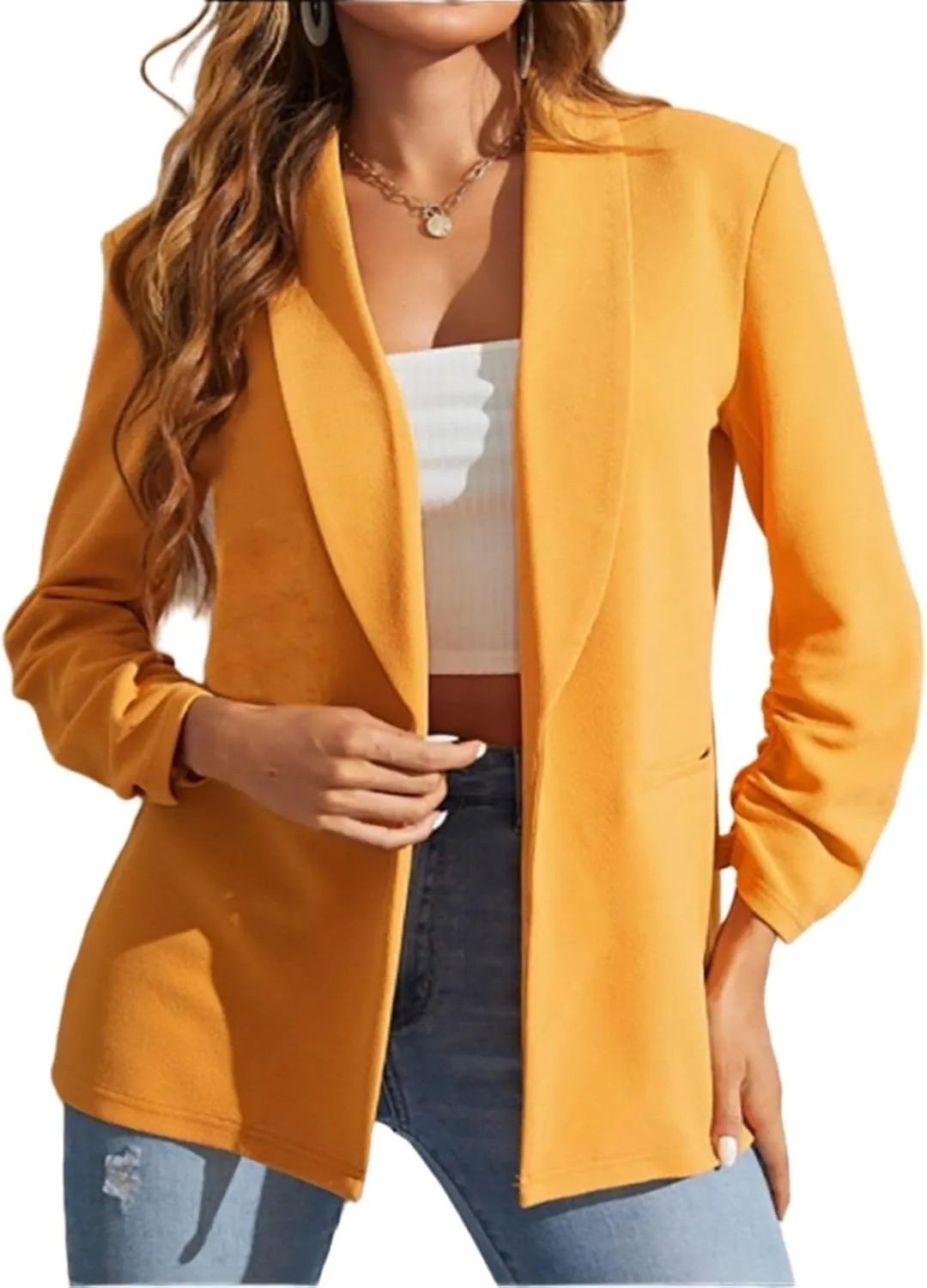 Business Casual Jackets for Women Open Front Long Sleeve Work Office Suit Jackets Summer Lightweight Blazer Cardigan