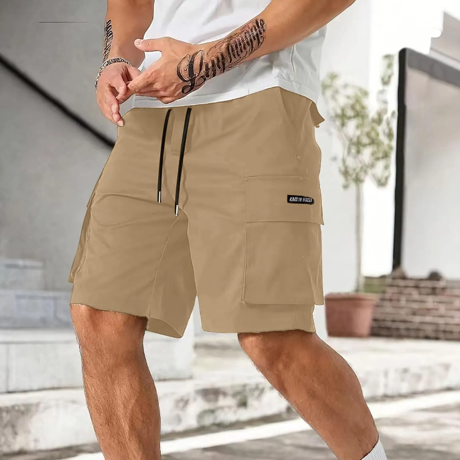Cargo Shorts Men Drawstring Waist Utility Pocket Shorts for Outdoor Casual Bermudas or Daily Function Wear Golf