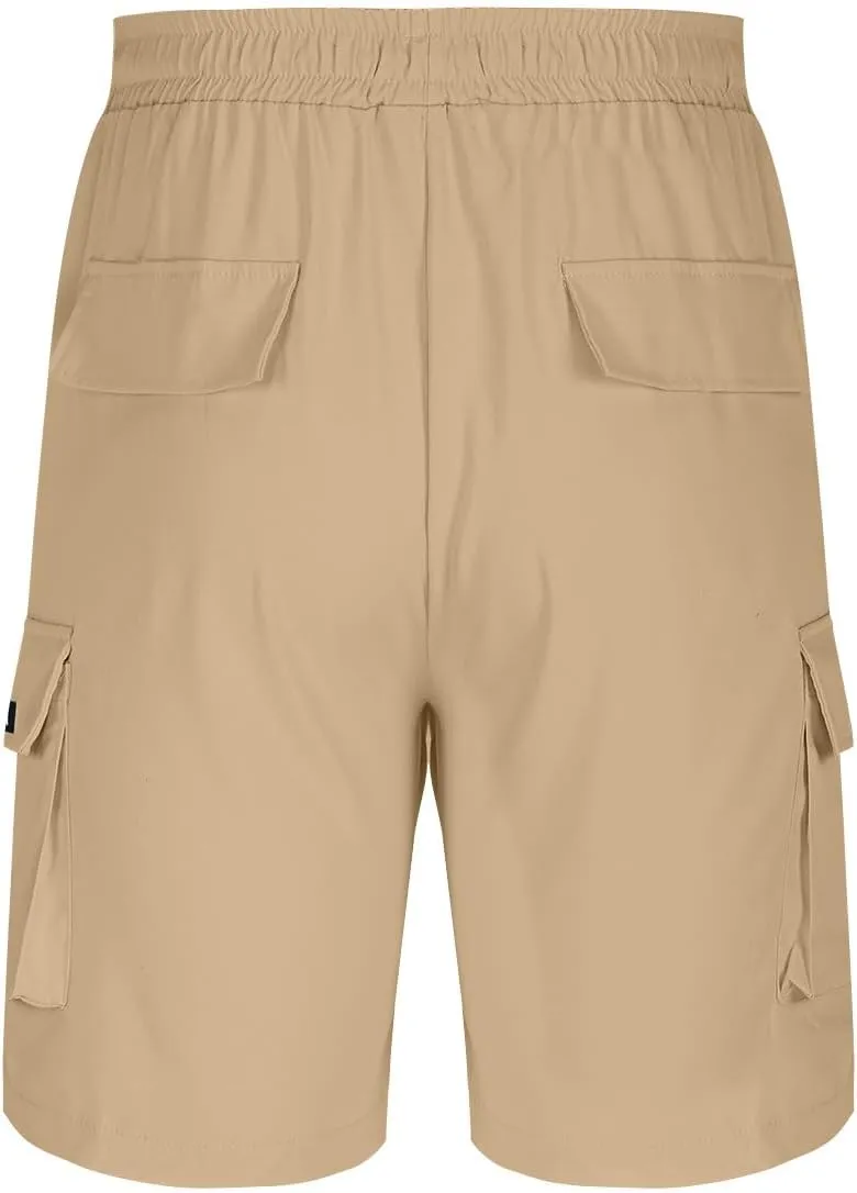 Cargo Shorts Men Drawstring Waist Utility Pocket Shorts for Outdoor Casual Bermudas or Daily Function Wear Golf