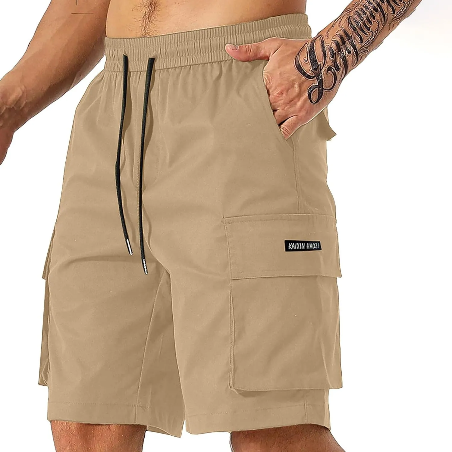 Cargo Shorts Men Drawstring Waist Utility Pocket Shorts for Outdoor Casual Bermudas or Daily Function Wear Golf