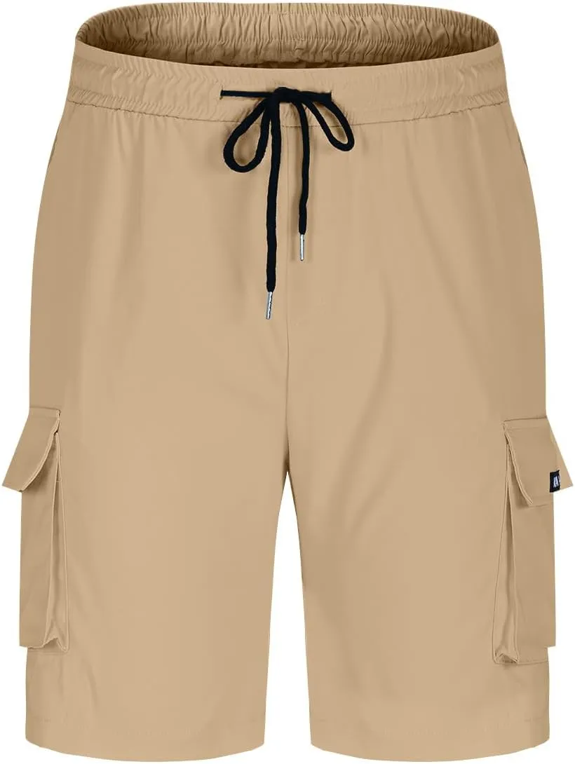 Cargo Shorts Men Drawstring Waist Utility Pocket Shorts for Outdoor Casual Bermudas or Daily Function Wear Golf
