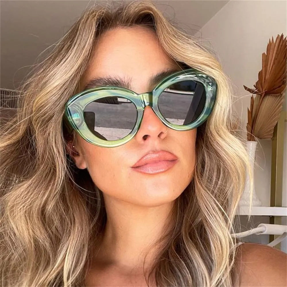 Cat Eye Sunglasses Women Oval Striped Sunglasses Lady Vintage Shades Eyewear
