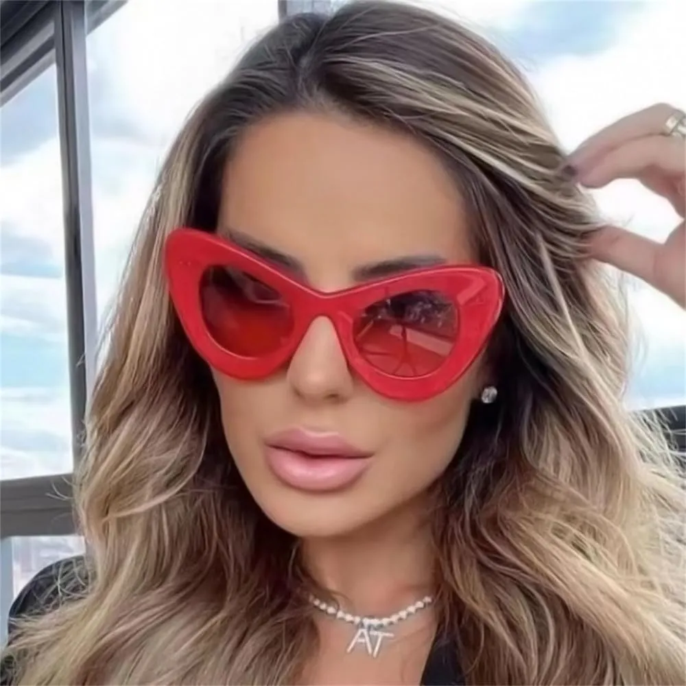 Cat Eye Sunglasses Women Vintage Glasses Goggles Ladies Flat Mirror
