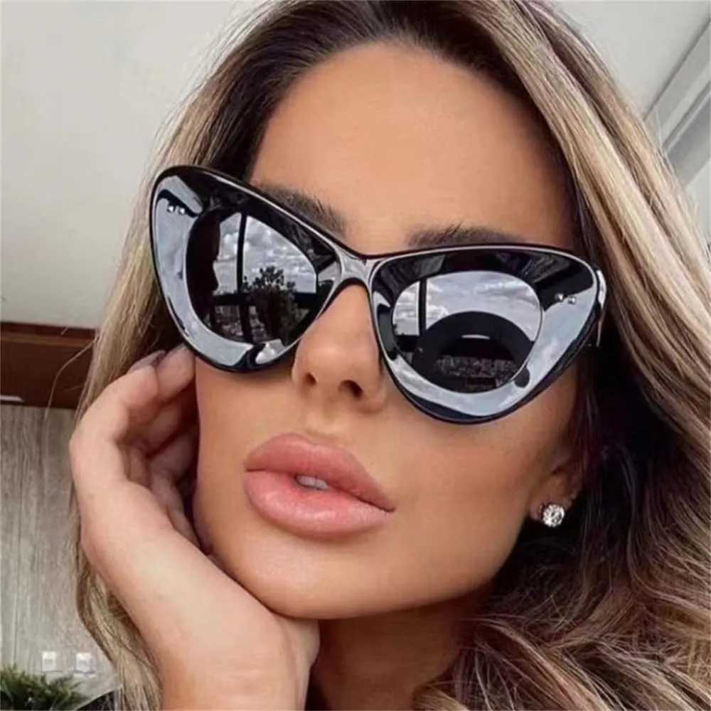Cat Eye Sunglasses Women Vintage Glasses Goggles Ladies Flat Mirror